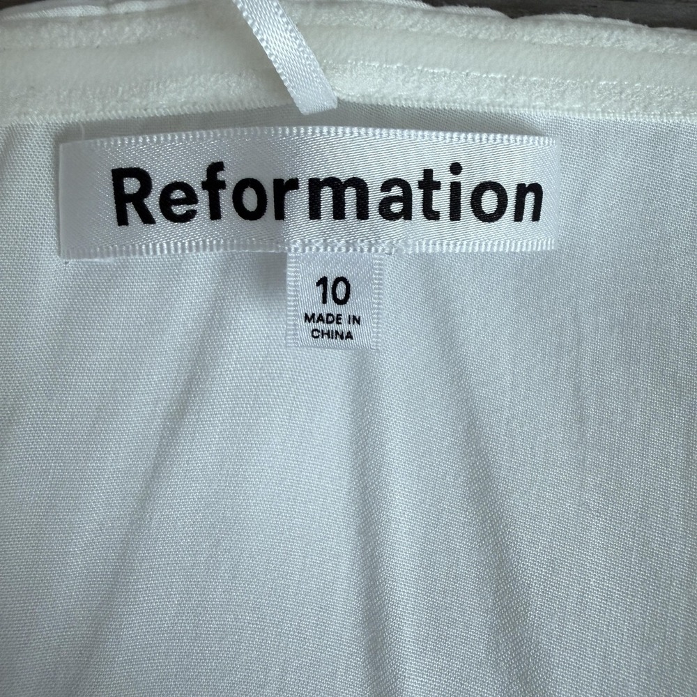 Reformation Dress Womens 10 White Jacquard Floral Strapless Sheath Mini Smocked - Picture 5 of 11